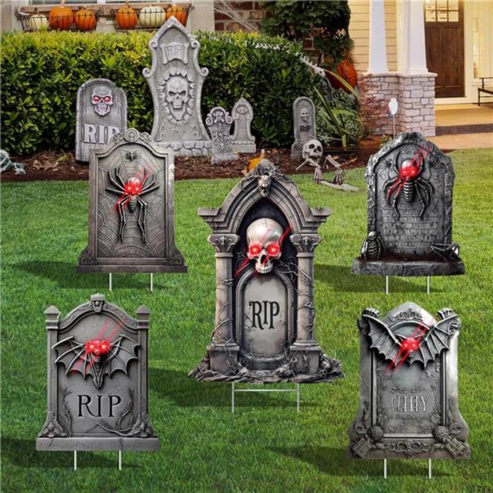5 Pack Tombstone Halloween Decorations Plastic Yard Signs with Stakes, Graves
